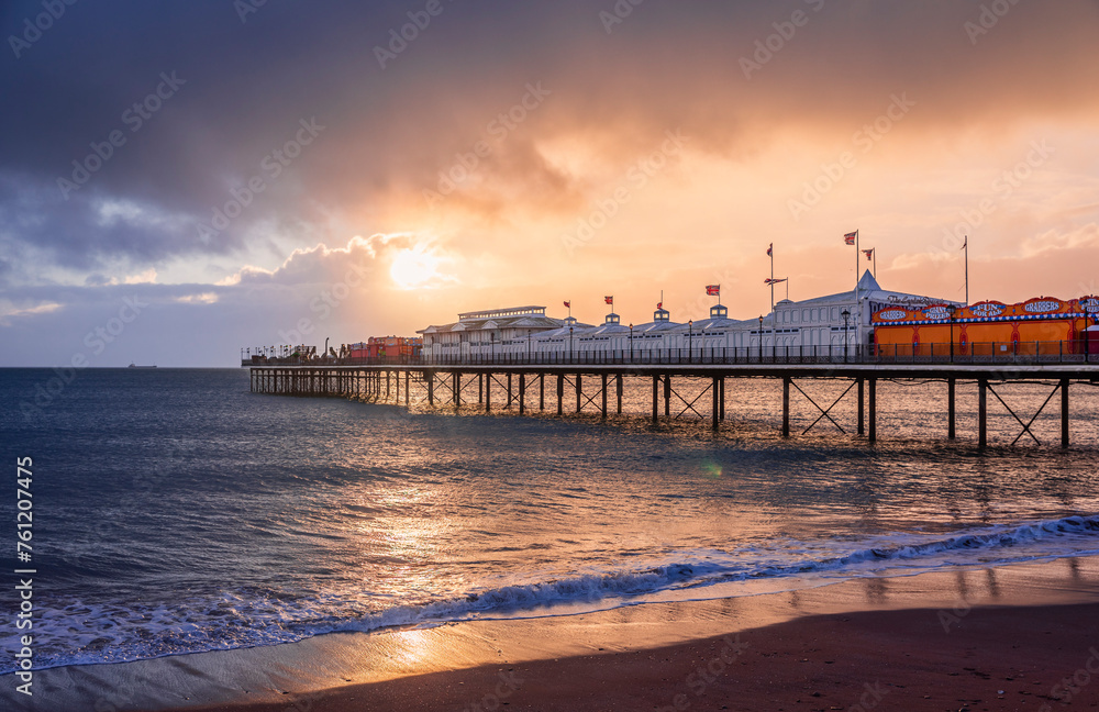 Dramatic storm clouds over Paignton Pier on the Devon coast in west England UK