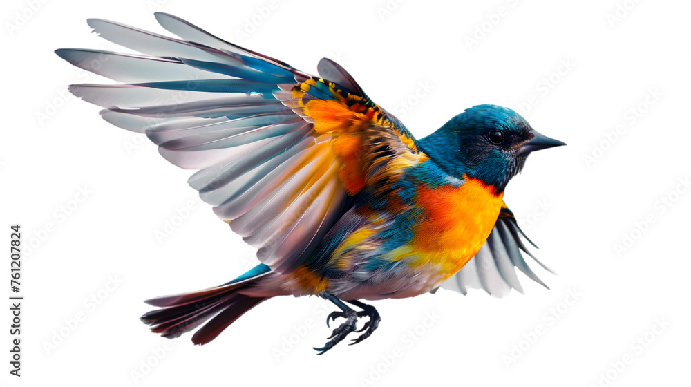 Colorful Bird in Flight on transparent background. PNG file
