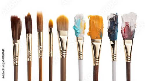 Composition of painting brushes on white background. PNG file