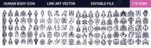 Human body icons set. Anatomy. Healthcare. Outline Icons Editable Stroke Thin line contour symbols. Isolated vector outline illustrations.