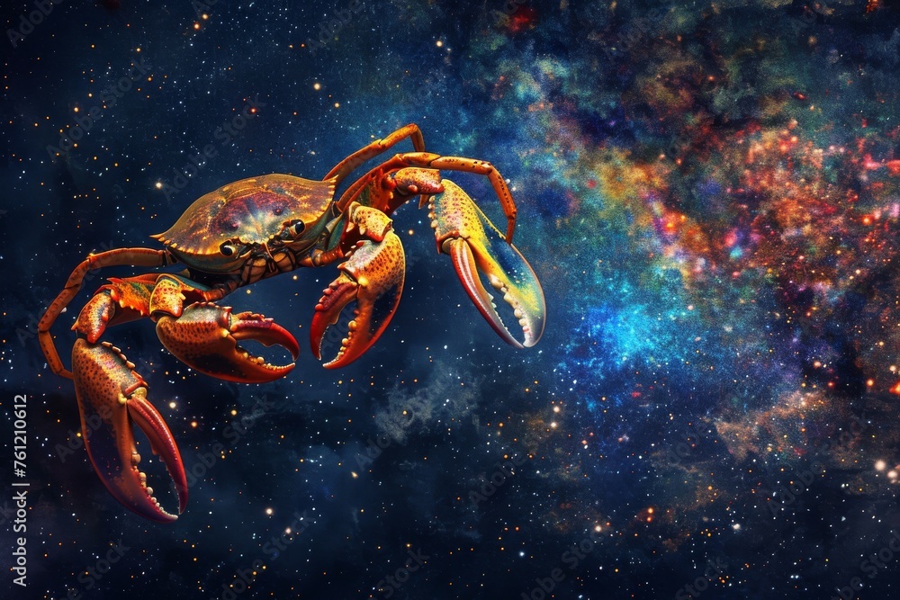 Cancer Zodiac Sign, Crab Horoscope Symbol, Magic Astrology Lobster, Crayfish in Fantastic Night Sky Cancer Zodiac Sign, Crab Horoscope Symbol, Magic Astrology Lobster, Crayfish in Fantastic Night Sky