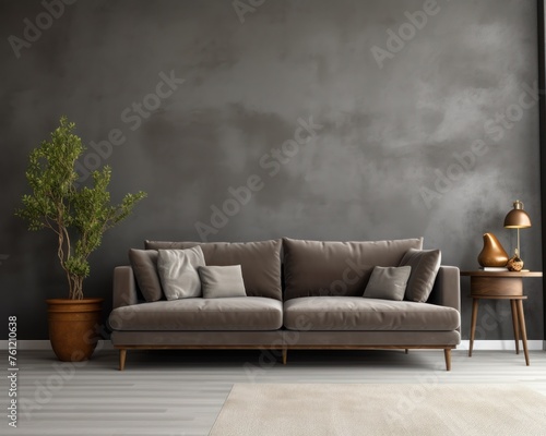 brown sofa in living room with copy space