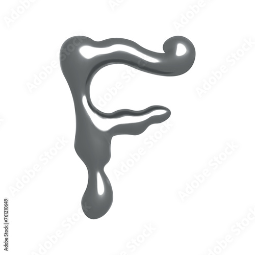 3D letter F in Y2K style with chrome effect. Vector illustration isolated on white background