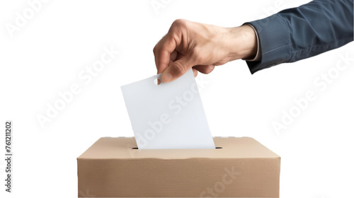 person hand putting the vote in ballot box isolated on transparent background. PNG file