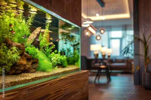 Interior Aquarium Tank, modern home design, Big Fish Tank, Copy Space