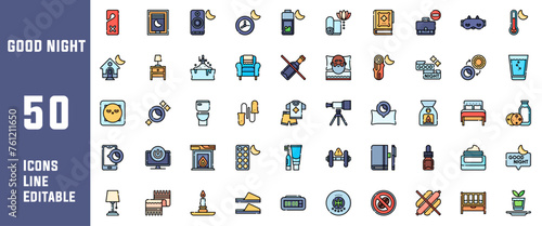 50 Good Night Icons Set Pack Line Editable Vector Illustration
