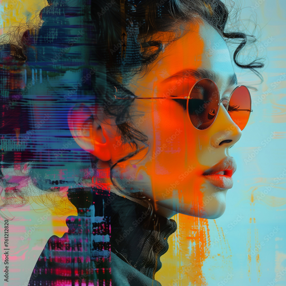 Portrait of a beautiful girl in sunglasses on a colorful background. Portrait of a beautiful girl in sunglasses on a colorful background.