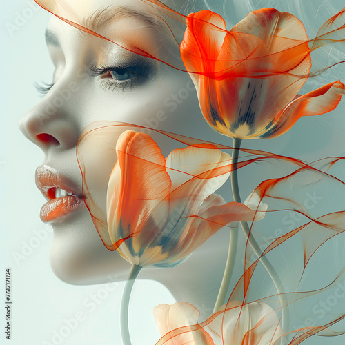 Beautiful young woman with tulip flowers. Beauty, fashion. © Виктория Дутко