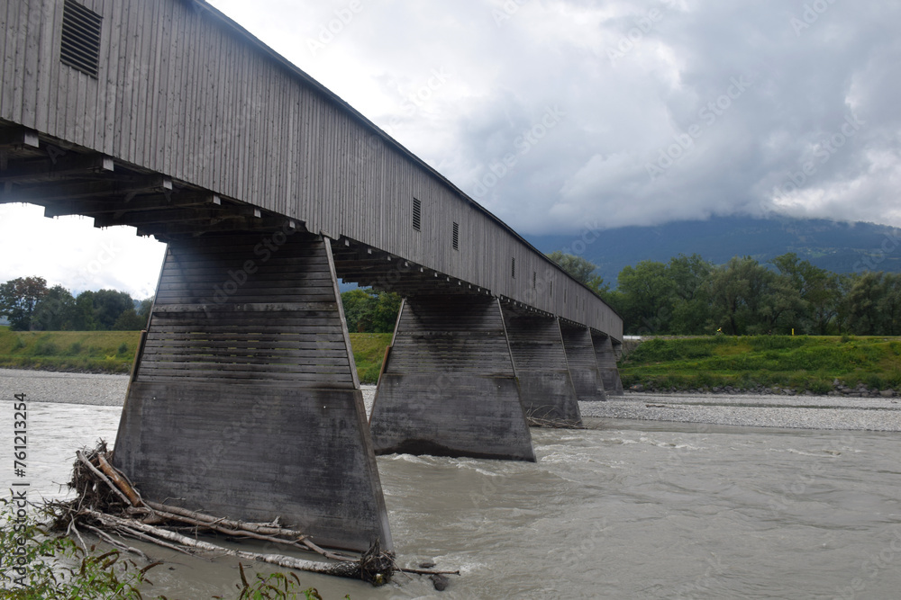 Alte Rheinbrücke Vaduz–Sevelen bridge over Reno river Alte Rheinbrücke Vaduz–Sevelen bridge over Reno river