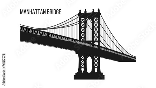 Manhattan Bridge Silhouette on Transparent Background. New York City. Vector illustration