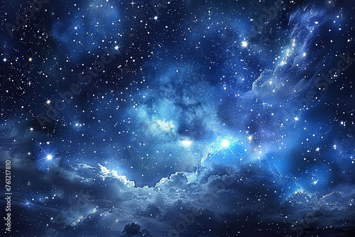 Generative ai on theme of beautiful starfall in sky, bright meteorites glow in atmosphere © oleg525