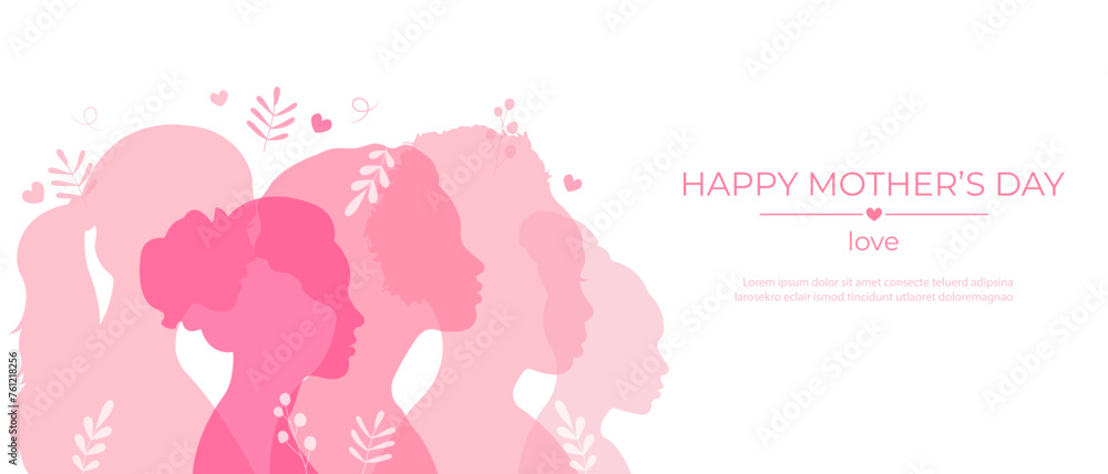 Mother's Day banner.Vector illustration with women silhouettes.