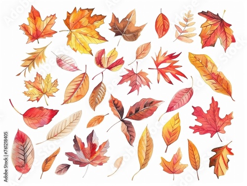 Cozy autumn stickers in watercolor warm color palettes