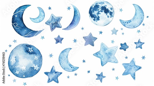Dreamy night sky stickers in watercolor peaceful nights
