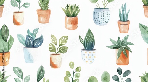 Whimsical plant stickers in watercolor serene leaves