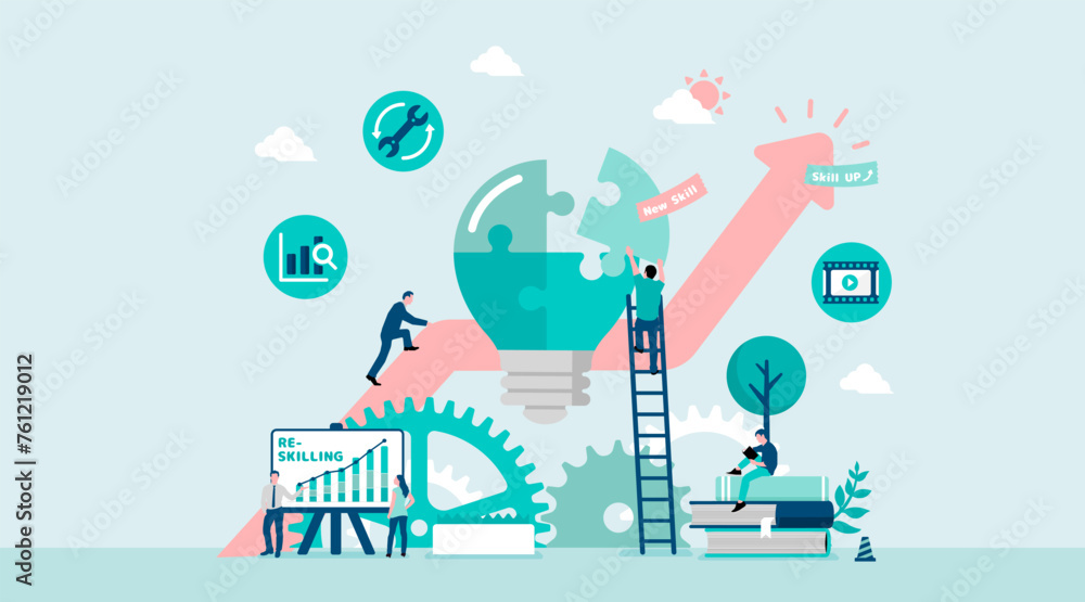 Reskilling ( upskilling ) vector banner illustration Reskilling ( upskilling ) vector banner illustration