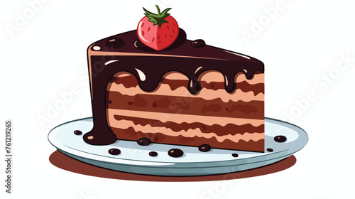 Flat color style cartoon chocolate cake flat vector
