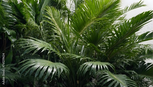 The bright green foliage of a tropical palm  meticulously isolated for a clear cut-out effect Generative AI