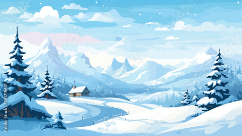 Flat winter mountain landscape cold time snowfall 