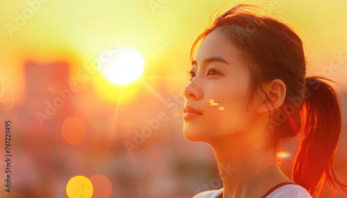 Beautiful Asian girl jogging in the sunset © Kien
