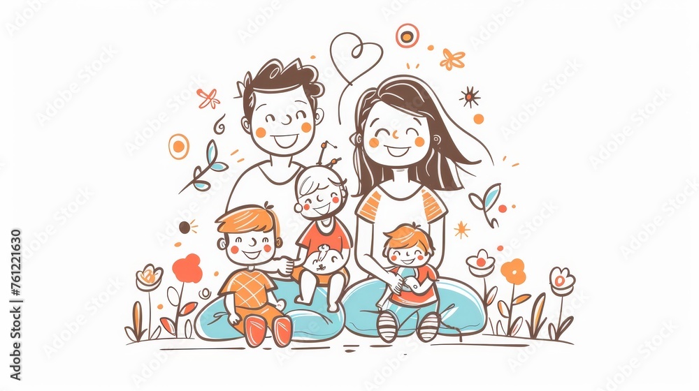 The hand drawn style modern doodle design illustration of a happy family. The hand drawn style modern doodle design illustration of a happy family.