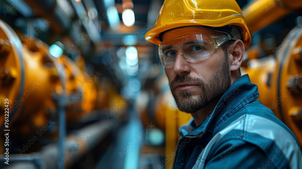 Portrait of handsome engineer in protective glasses and helmet Portrait of handsome engineer in protective glasses and helmet
