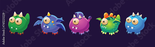 Funny Monster with Bulging Eyes and Wings Vector Set
