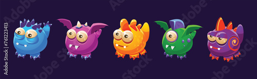 Funny Monster with Bulging Eyes and Wings Vector Set
