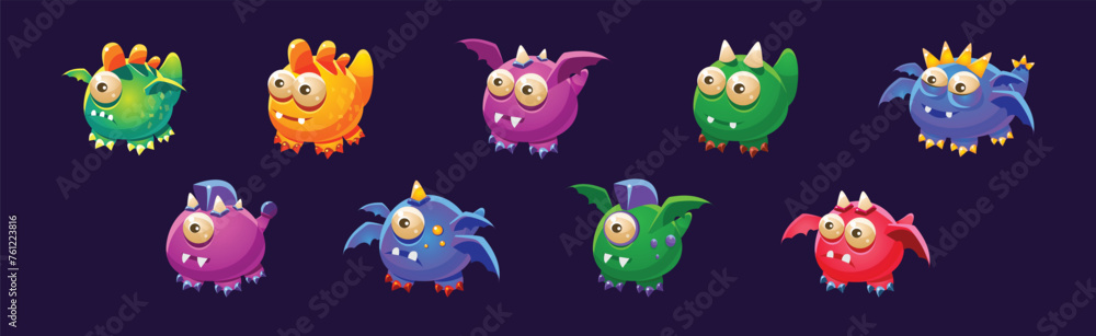Funny Monster with Bulging Eyes and Wings Vector Set Funny Monster with Bulging Eyes and Wings Vector Set
