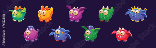Funny Monster with Bulging Eyes and Wings Vector Set