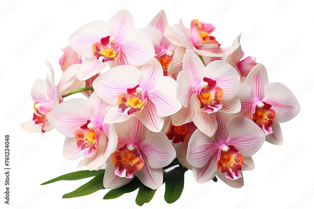 Bouquet of Pink and White Orchids on White Background. On a White or Clear Surface PNG Transparent Background.