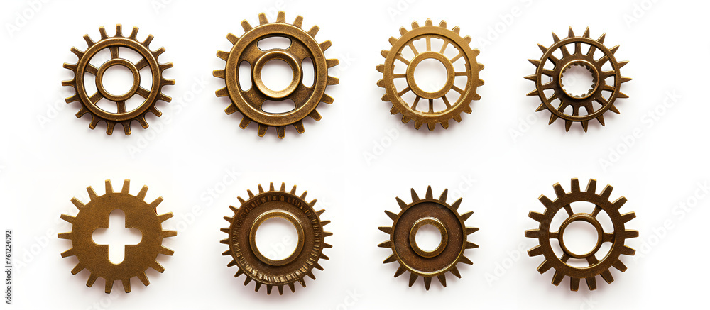 Steampunk Gear Assets Bronze Industrial Gears on transparent background  - obrazy, fototapety, plakaty 