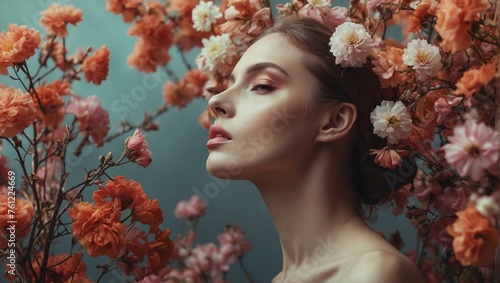 Artistic composition showing the back of a person in a sea of vibrant blooming branches