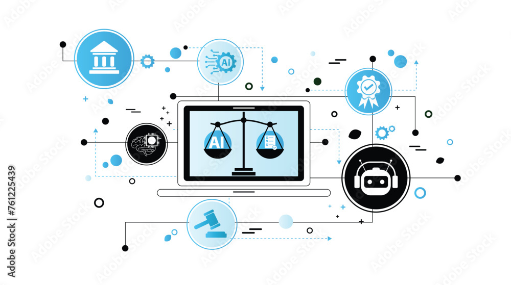 Obraz premium AI ethics and legal concepts artificial intelligence law and online technology of legal regulations Controlling artificial intelligence technology is a high risk.
