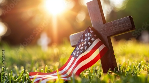 Honoring Heroes on Memorial Day with American Flag and Cross