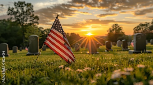 Memorial Day Tribute with American Flags and Headstones