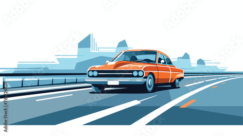 Car design passing the highway flat vector isolated