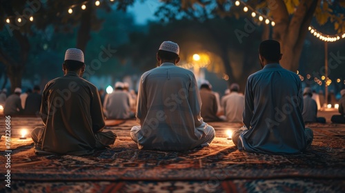 Muslims Praying Together at Night