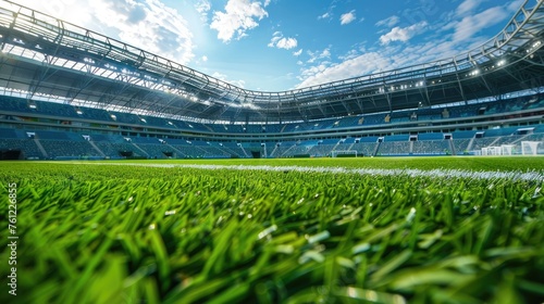 the grass is the view of a soccer stadium, Generative Ai photo