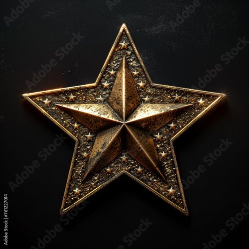 gold star badge. facing the camera. Black background.