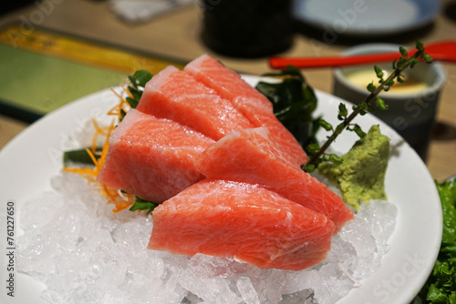 Close up Otoro Sashimi (Maguro), Bluefin Tuna belly fish