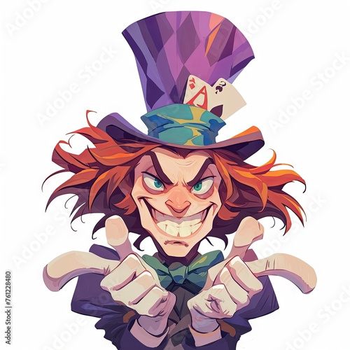 mad hatter character in a whimsical cartoon style on white background, Generative AI