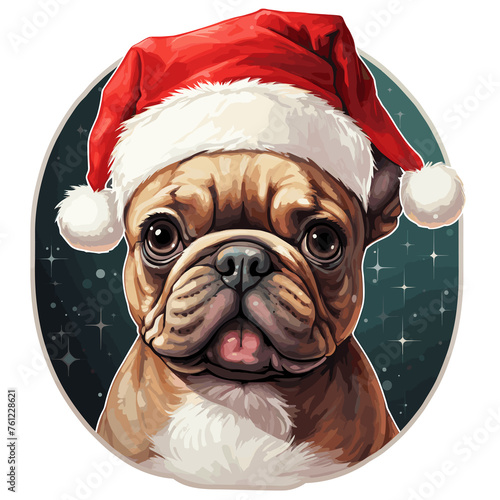 Christmas dog, watercolor french bulldog clipart