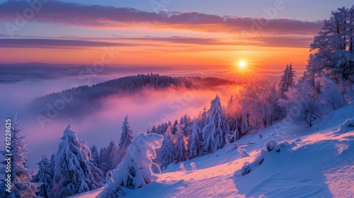 Winter Sunrise Landscape Schlsselfelsen Palatinate Forest photo