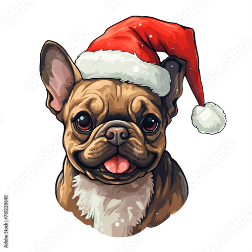 christmas french bulldog, clipart, watercolor illustration