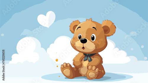 Cartoon teddy bear with thought bubble flat vector