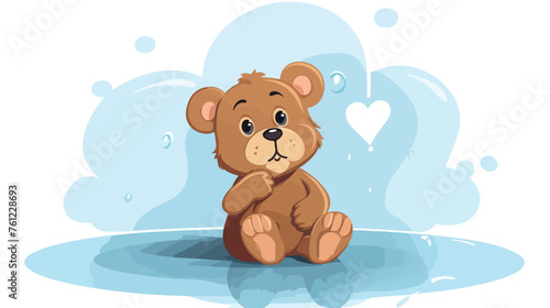 Cartoon teddy bear with thought bubble flat vector