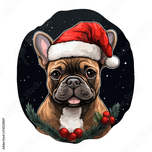 french bulldog wearing santa claus hat, clipart