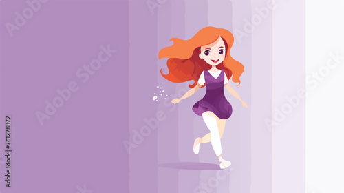 Cartoon white cute smiling and walking redhead girl