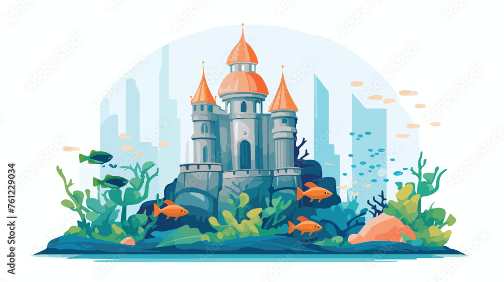 Castle tower aquarium with seaweed and color fish - obrazy, fototapety, plakaty 